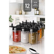 Kitchen Life 12 Adet Kapağı Kendinden Kaşıklı Baharatlık Seti - 300 ml - Gold Etiketli