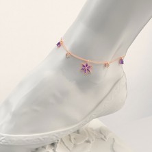 İndigo Takı Ametist Taşlı Lotus Çiçeği Rose Gümüş Halhal