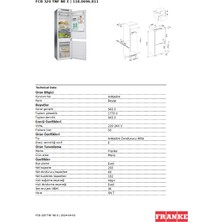 Franke Fcb 320 Tnf 250 lt E Enerji Sınıfı No Frost Ankastre Buzdolabı