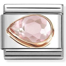 Nomination Composable Classic Dekoratif Link - Yüzey Işlemeli - Pembe -  9k Rose Altın Zirkon