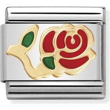 Nomination Composable Classic Dekoratif Link - Doğa - Kırmızı Gül - (01 Red Rose) 18K Altın