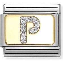 Nomination Composable Classic Dekoratif Link - Harfler Pırıltılı - P - (16 P) 18K Altın