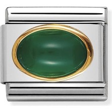 Nomination Composable Classic Dekoratif Link - Taşlar Oval - Yeşil Akik - (03 Green Agate) 18K Altın
