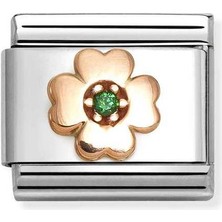 Nomination Composable Classic Dekoratif Link - Semboller - Yeşil Dört Yaprak Yonca -  9k Rose Altın