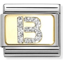 Nomination Composable Classic Dekoratif Link - Harfler Pırıltılı - B - (02 B) 18K Altın