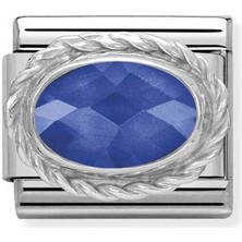 Nomination Composable Classic Dekoratif Link - Yüzey Işlemeli Oval - Mavi - (007 Blue) 925 Gümüş
