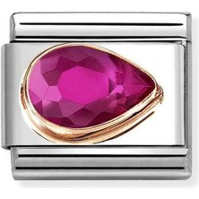 Nomination Composable Classic Dekoratif Link - Yüzey Işlemeli - Kırmızı -  9k Rose Altın Zirkon