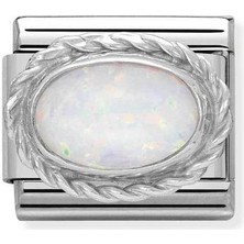 Nomination Composable Classic Dekoratif Link - Taşlar Oval - Beyaz Opal - (07 White Opal) 925 Gümüş
