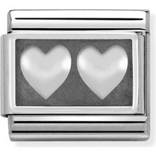 Nomination Composable Classic Dekoratif Link - Plakalar Oksitlenmiş - Iki Kalp -  925 Gümüş