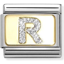 Nomination Composable Classic Dekoratif Link - Harfler Pırıltılı - R - (18 R) 18K Altın
