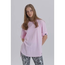 David&Gerenzo Pembe Kadın Papatya Kol Detay Asimetrik Kesim Bisiklet Yaka Örme T-Shirt