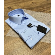 Chamis Slimfit Açık Mavi Saten Klasik Yaka Gömlek