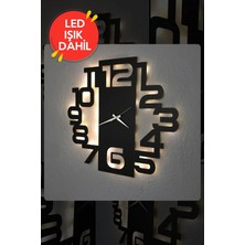 Dekorvin LED Işıklı Numaralı Ahşap Duvar Saati Sessiz Dekoratif Modern Siyah Ahşap Duvar Saati 40X40CM