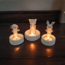 Taşdevri Life Dekoratif Ateş Başında Isınan Kedi Köpek ve Tavşan Tealight Mumluk