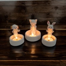 Taşdevri Life Dekoratif Ateş Başında Isınan Kedi Köpek ve Tavşan Tealight Mumluk