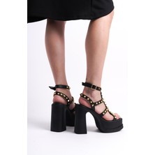Preshley Kadın Dilber Siyah Bantlı Trok Detaylı  (12 cm ) Platform Topuklu Ayakkabı