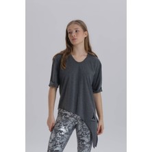 David&Gerenzo Antrasit Kadın Eiffel Baskı Detay Asimetrik Kesim T-Shirt