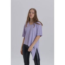 David&Gerenzo Lila Kadın Eiffel Baskı Detay Asimetrik Kesim T-Shirt