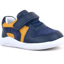 Rakerplus Hakiki Deri Lacivert Sarı Anatomik Bebek Spor Ayakkabı