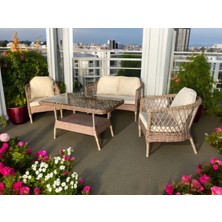 Monalin Home Garden Miami 4 Kişilik(2-1-1-Masa) Rattan Örgü Bahçe & Balkon & Teras Oturma Grubu Minderli & Camlı & Masalı Takım