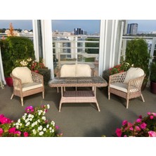 Monalin Home Garden Miami 4 Kişilik(2-1-1-Masa) Rattan Örgü Bahçe & Balkon & Teras Oturma Grubu Minderli & Camlı & Masalı Takım