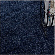 Carpettex Yüksek Tüylü 30 mm Hav Yüksekliğinde Düz Lacivert Renkli Shaggy Halı