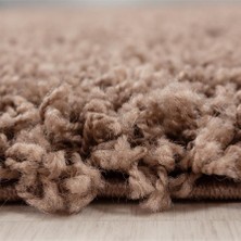 Carpettex Yüksek Tüylü 30 mm Hav Yüksekliğinde Düz Mokka Açık Kahverengi Renkli Shaggy Halı