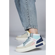 Jump 28756 Yüksek Bilekli Beyaz - Mavi Kadın Sneaker Günlük Spor Ayakkabı