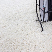 Carpettex Yüksek Tüylü 30 mm Hav Yüksekliğinde Düz Krem Renkli Shaggy Halı