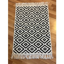 Saranostra Çift Taraflı Kilim Yolluk Yıkanabilir Etnik Halı Siyah Beyaz Figürlü Modern Iskandinav Halı