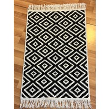 Saranostra Çift Taraflı Kilim Yolluk Yıkanabilir Etnik Halı Siyah Beyaz Figürlü Modern Iskandinav Halı