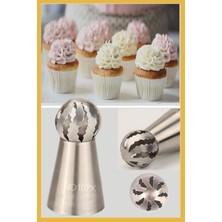Elgala Paslanmaz Çelik Krema Sıkma Torbası Ucu ( Russian Ball Piping Tips) 1 Adet + 4 Adet Sıkma Torbası