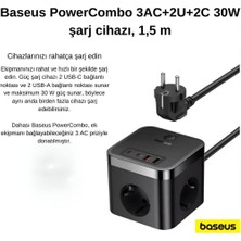 Baseus 7in1 Masaüstü Şarj Istasyonu 30W 1.5mt  2 USB 2 Type-C Şarj Başık ve 3 Ac Priz Çoğaltıcı