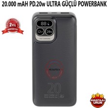 T-Max Hytech H210 20000MAH HSC22.5W PD20W+QC3.0 18W Siyah LCD Taşınabilir Pil Şarj Cihazı Powerbank