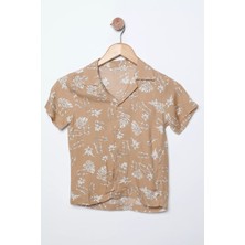 Julude Koyu Bej Yaprak Desenli Erkek Çocuk Gömlek P-00009496