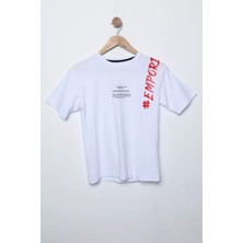 Julude Beyaz Baskılı Bisiklet Yaka Erkek Çocuk Tişört P-00009674