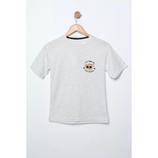 Julude Gri Bisiklet Yaka Erkek Çocuk Baskılı Tişört P-00009781