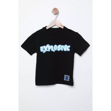 Julude Siyah Bisiklet Yaka Baskılı Erkek Çocuk Tişört P-00009790