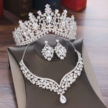 Mingjin Shop2 Taçlar Tarzı No.11 Boyutu Barok Kristal Su Damlası Gelin Takı Setleri Rhinestone Tiaras Taç Kolye Küpe Gelin Düğün Için Dubai Takı Seti (Yurt Dışından)