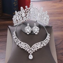 Mingjin Shop2 Taçlar Tarzı No.11 Boyutu Barok Kristal Su Damlası Gelin Takı Setleri Rhinestone Tiaras Taç Kolye Küpe Gelin Düğün Için Dubai Takı Seti (Yurt Dışından)