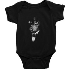 Darkhane Sigara Içen Maymun Siyah Unisex Bebek Body - Zıbın