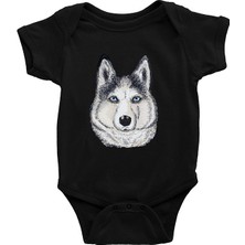 Darkhane Karizma Sibirya Kurdu Husky Haski Siyah Unisex Bebek Body - Zıbın