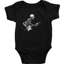 Darkhane Elektro Gitar Çalan Kurukafa Siyah Unisex Bebek Body - Zıbın
