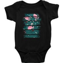 Darkhane Hindistan Cevizi ve Flamingo Siyah Unisex Bebek Body - Zıbın