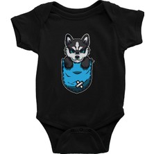 Darkhane Cepteki Sibirya Kurdu Husky Haski Siyah Unisex Bebek Body - Zıbın