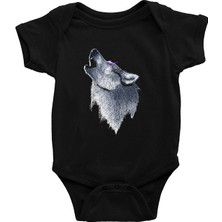 Darkhane Uluyan Sibirya Kurdu Husky Haski Siyah Unisex Bebek Body - Zıbın