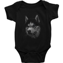 Darkhane Geceyarısı Sibirya Kurdu Husky Haski Siyah Unisex Bebek Body - Zıbın