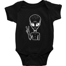 Darkhane Merhaba Uzaylı Siyah Unisex Bebek Body - Zıbın