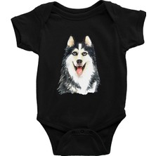 Darkhane Sibirya Kurdu Husky Haski Sevgisi Siyah Unisex Bebek Body - Zıbın