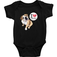 Darkhane Buldog Seviyorum Siyah Unisex Bebek Body - Zıbın
